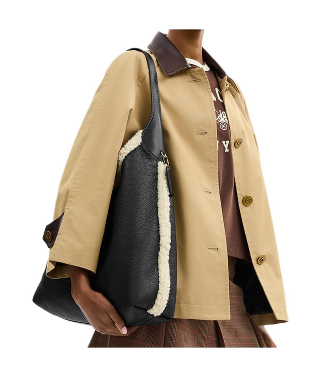 COACH Черная кожаная сумка тоут, фото 4