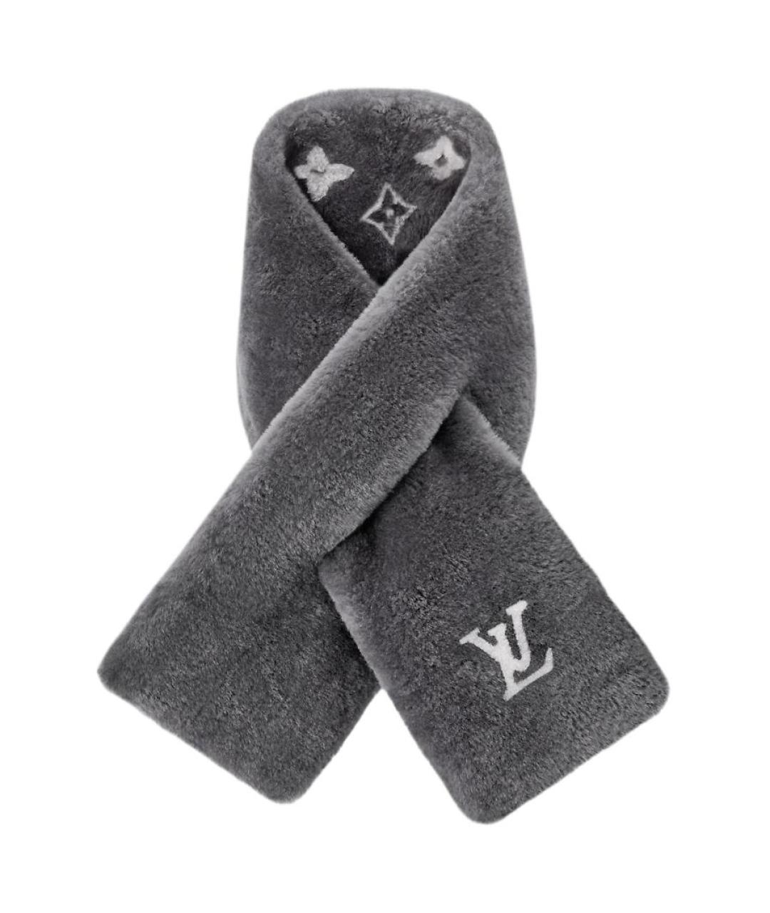 LOUIS VUITTON Серый шерстяной шарф, фото 3