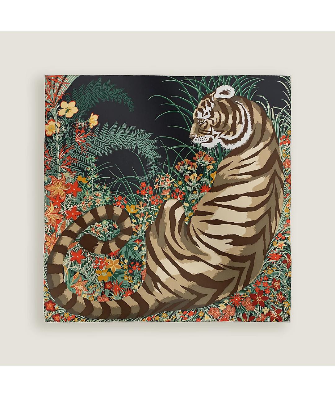 HERMES Черный шелковый шарф, фото 3