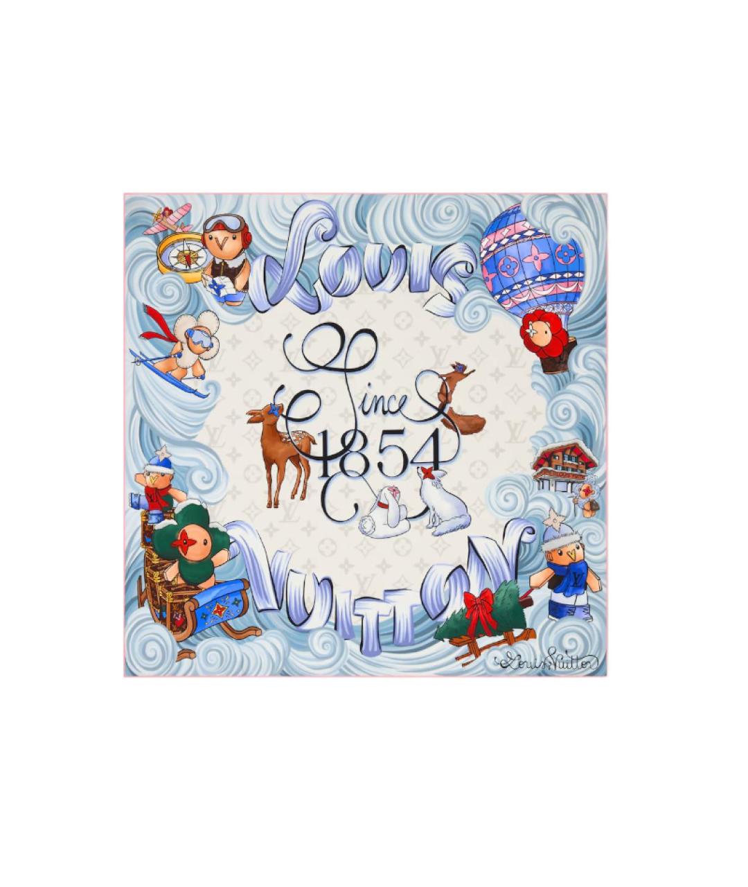 LOUIS VUITTON Голубой шелковый шарф, фото 1