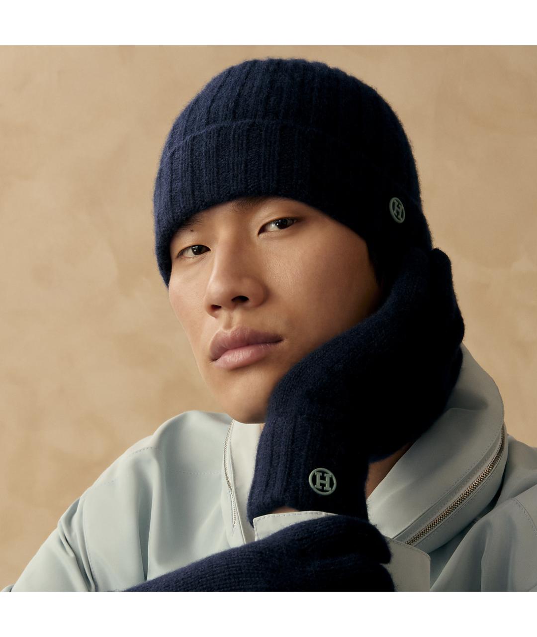 HERMES Синяя кашемировая шапка, фото 2