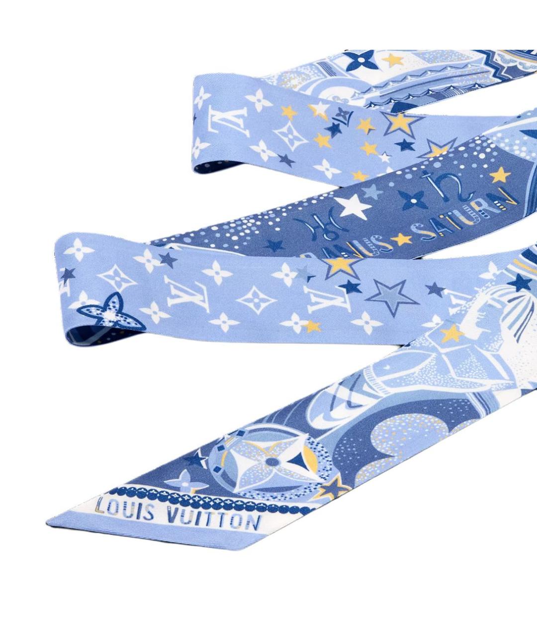 LOUIS VUITTON Голубой шелковый шарф, фото 3