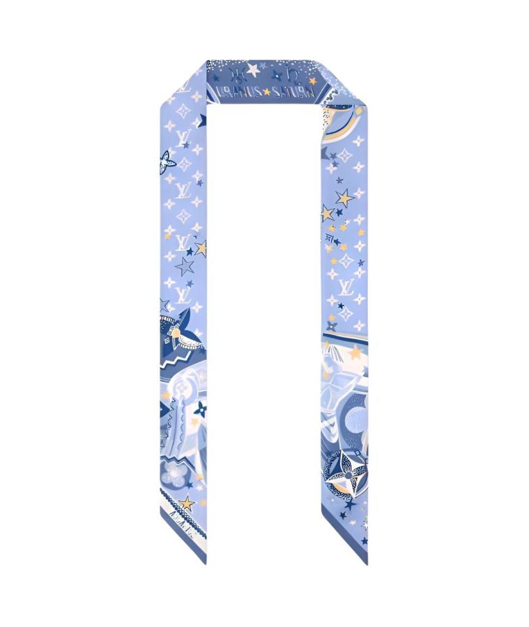 LOUIS VUITTON Голубой шелковый шарф, фото 2