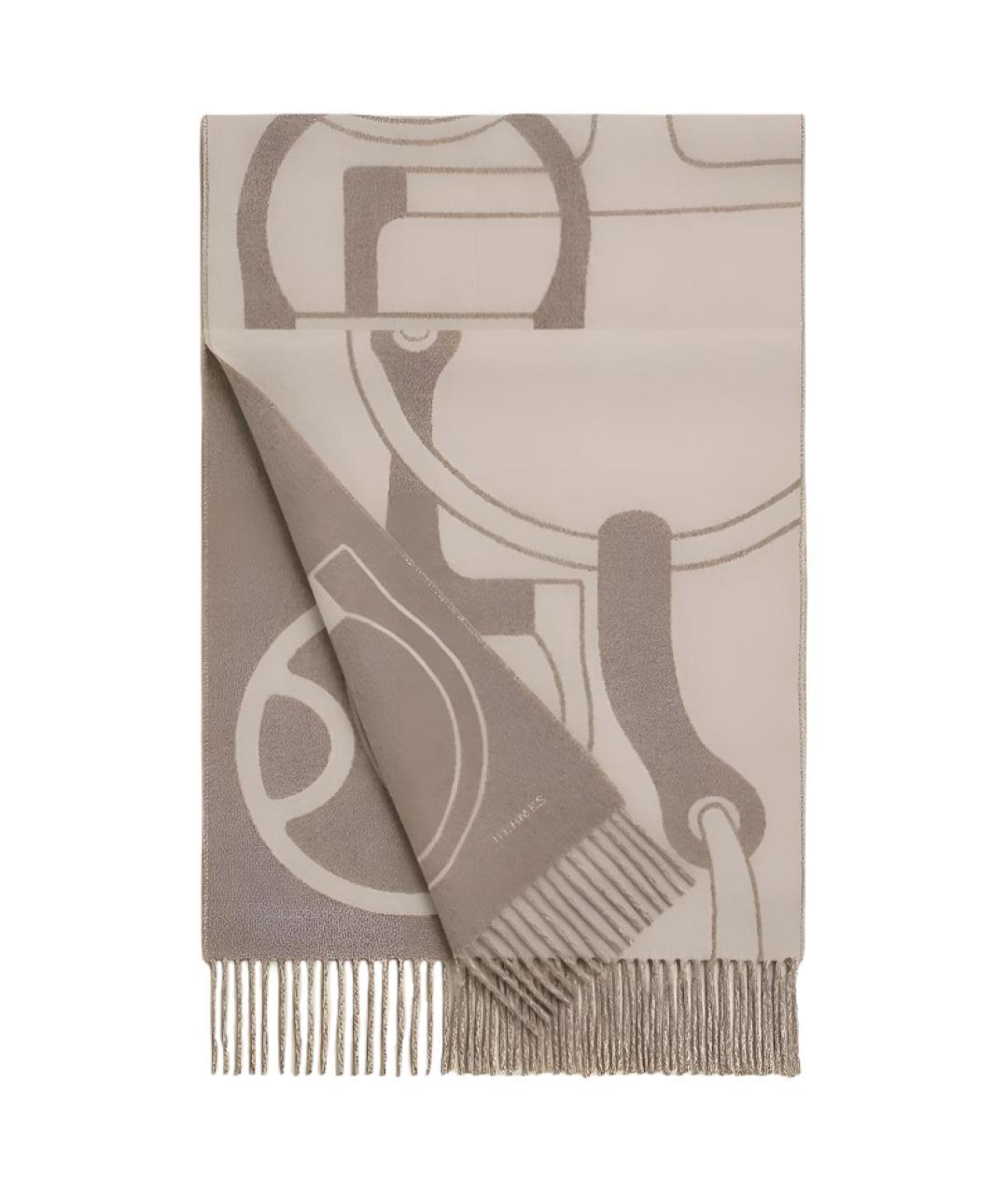 HERMES Бежевый кашемировый шарф, фото 1