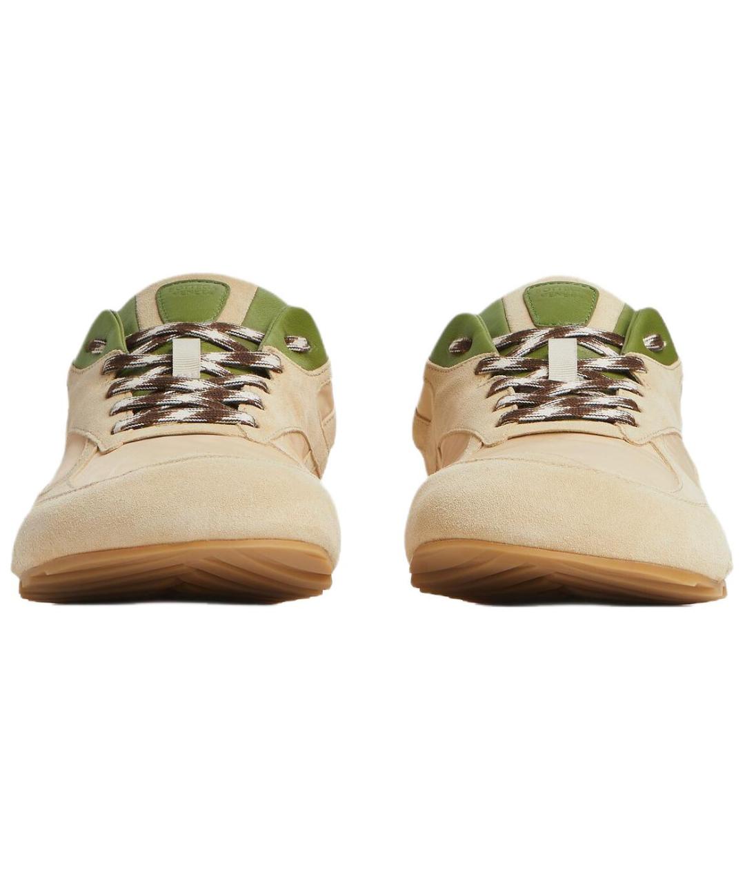 BOTTEGA VENETA Бежевые кожаные низкие кроссовки / кеды, фото 3