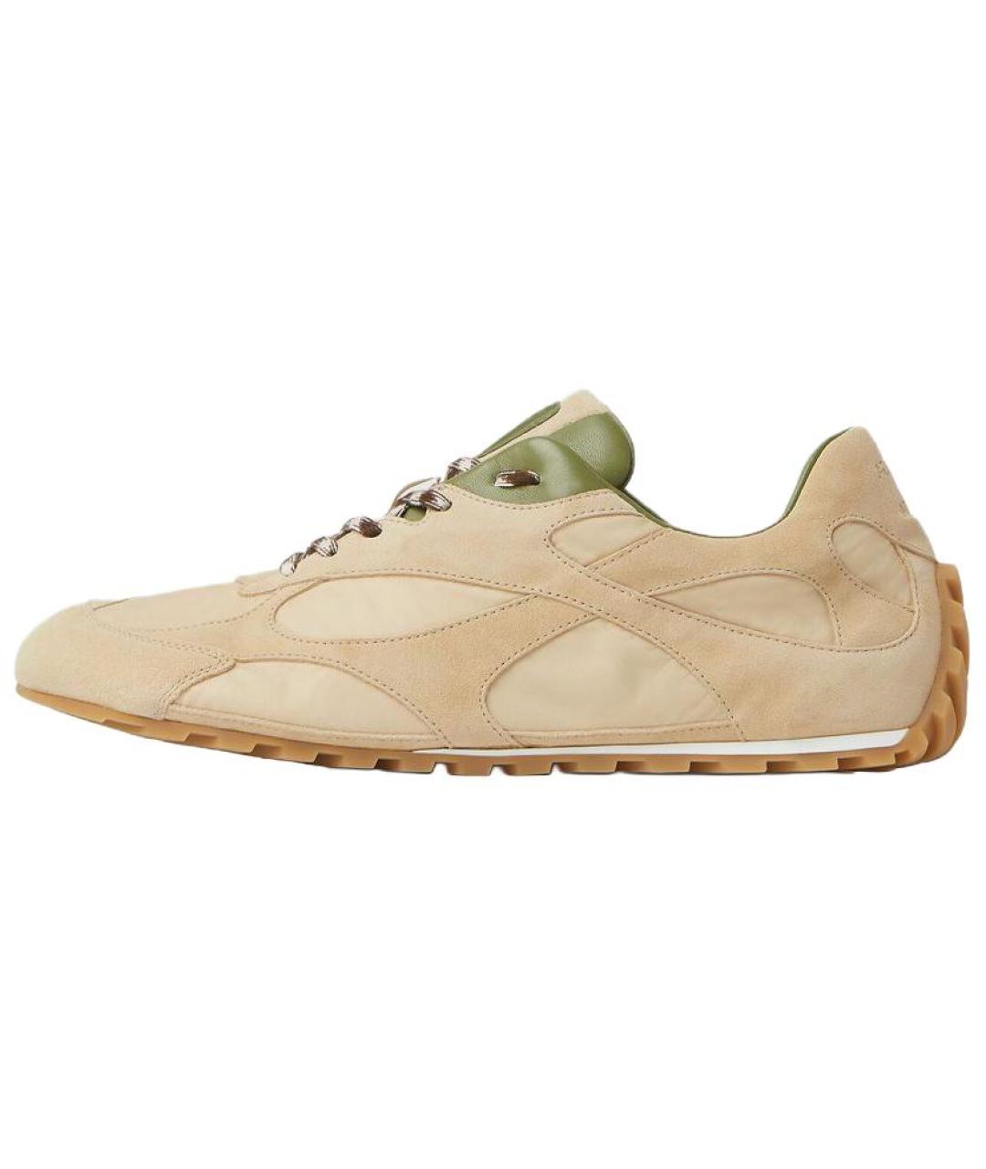 BOTTEGA VENETA Бежевые кожаные низкие кроссовки / кеды, фото 2