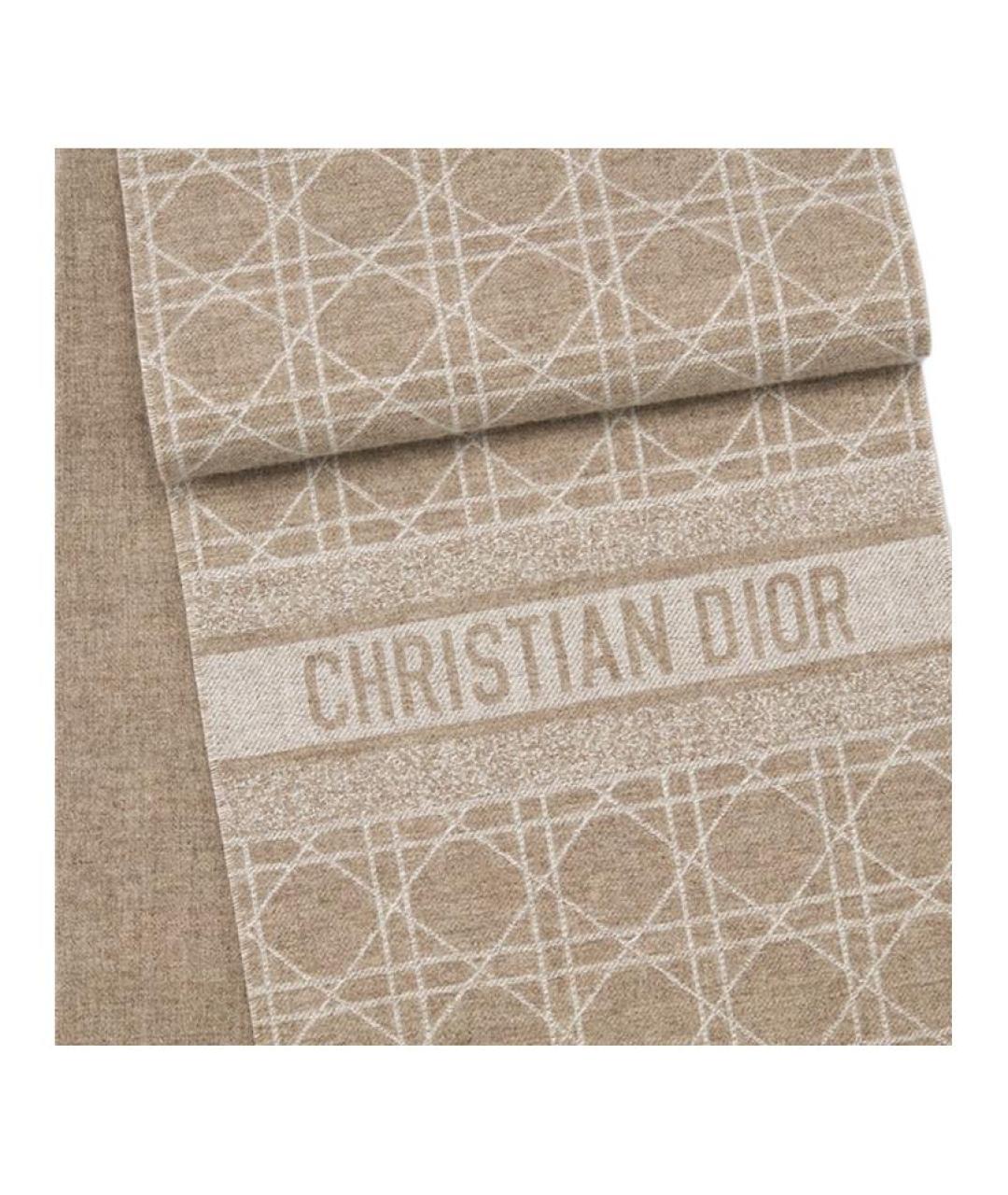 CHRISTIAN DIOR Бежевый кашемировый шарф, фото 3