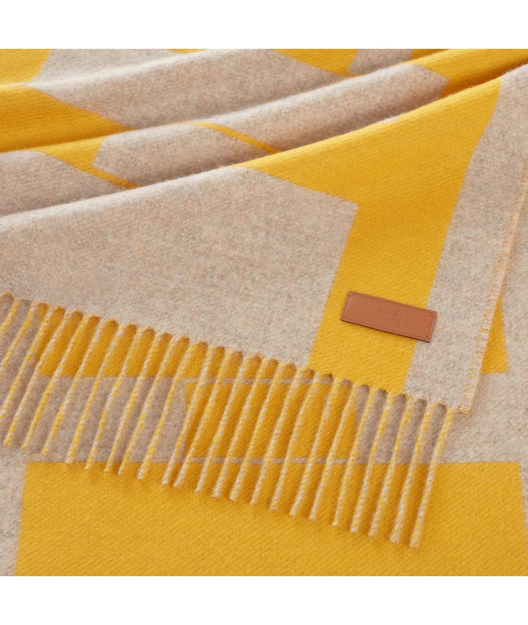 HERMES Горчичный кашемировый шарф, фото 2