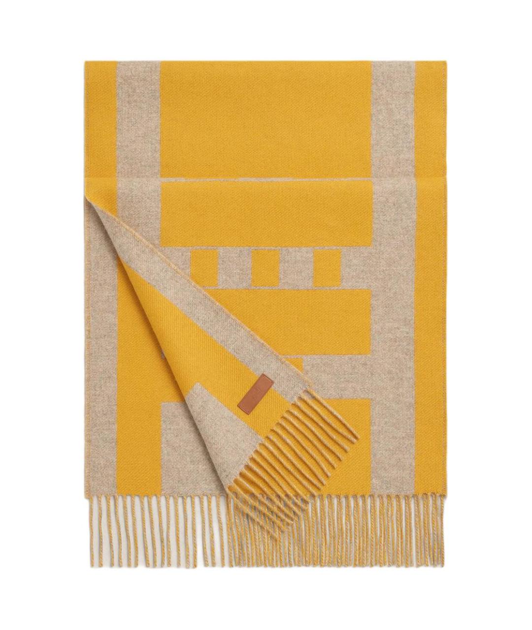 HERMES Горчичный кашемировый шарф, фото 1