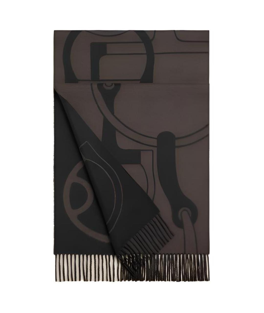 HERMES Черный кашемировый шарф, фото 1