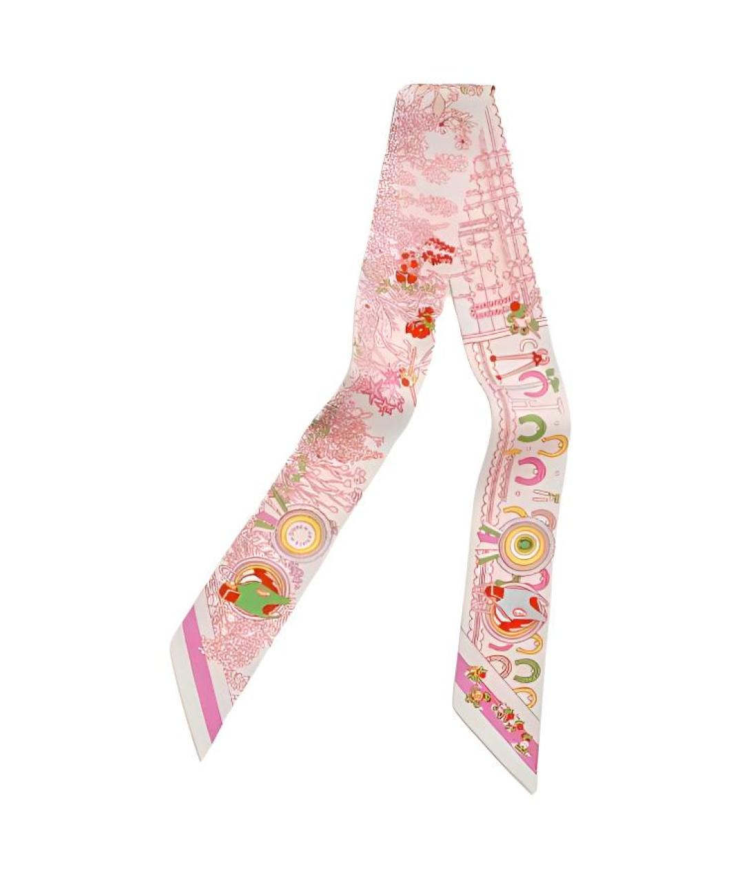 HERMES Розовый шелковый шарф, фото 4