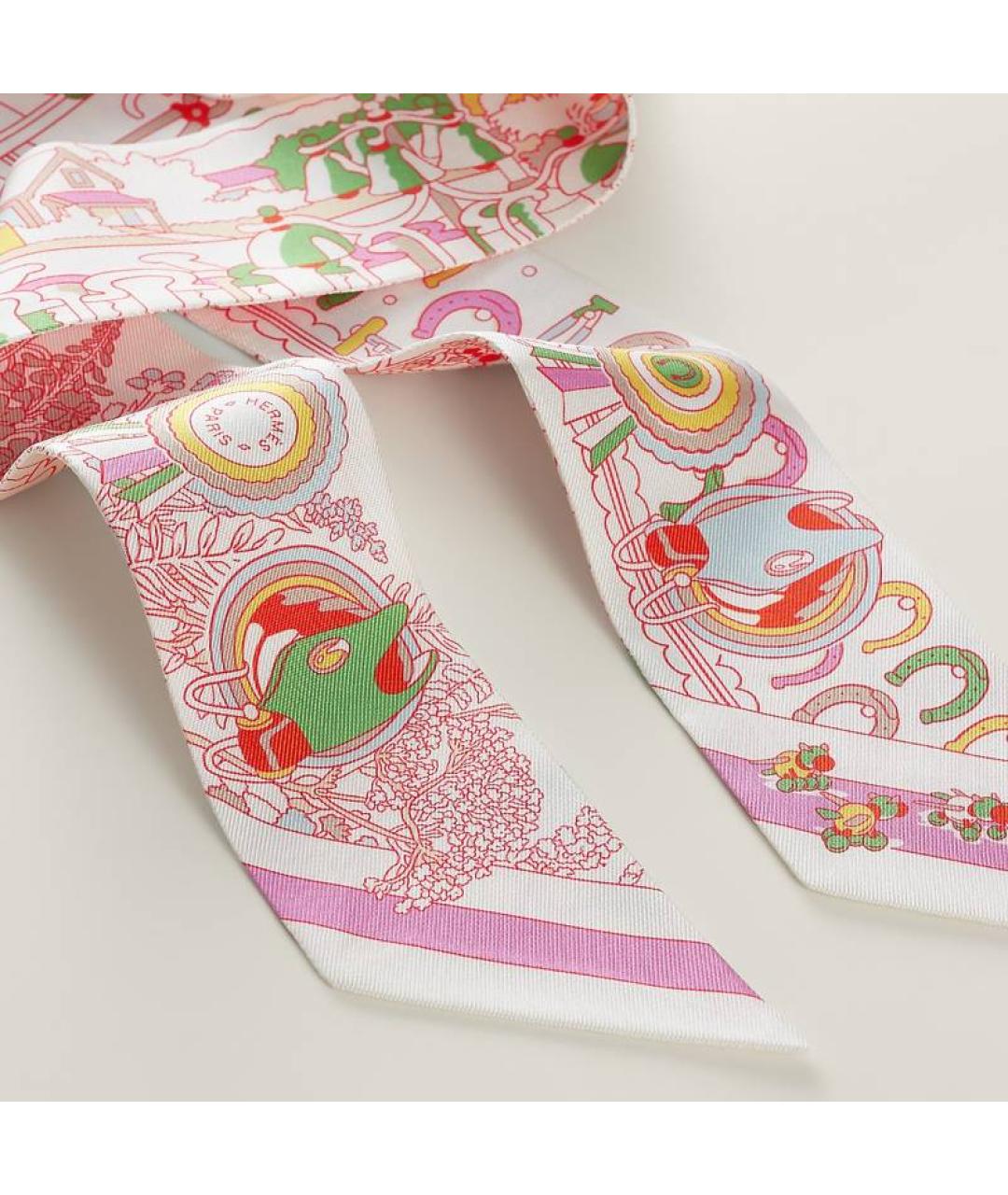 HERMES Розовый шелковый шарф, фото 2