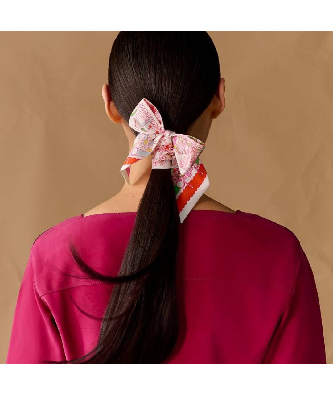 HERMES Розовый шелковый шарф, фото 3