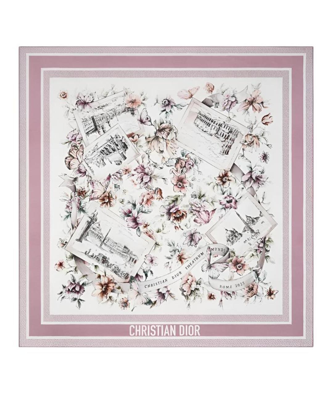 CHRISTIAN DIOR Розовый шелковый шарф, фото 1