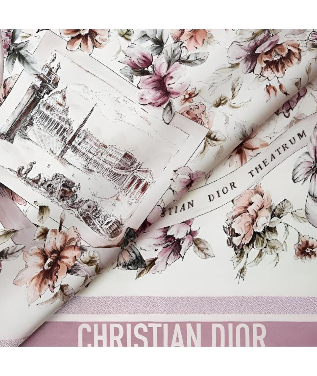 CHRISTIAN DIOR Розовый шелковый шарф, фото 2