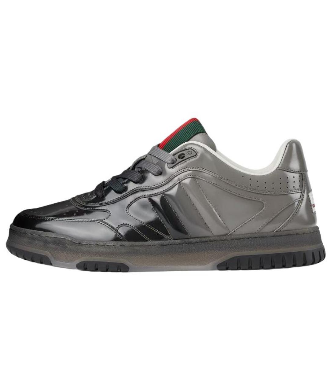 GUCCI Серые кожаные низкие кроссовки / кеды, фото 2