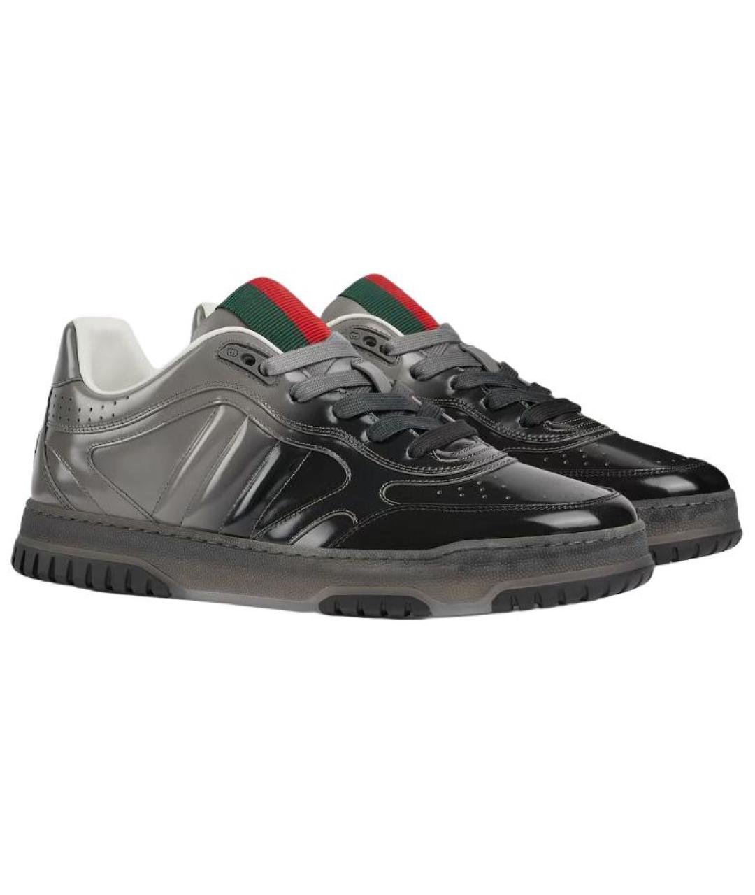 GUCCI Серые кожаные низкие кроссовки / кеды, фото 3