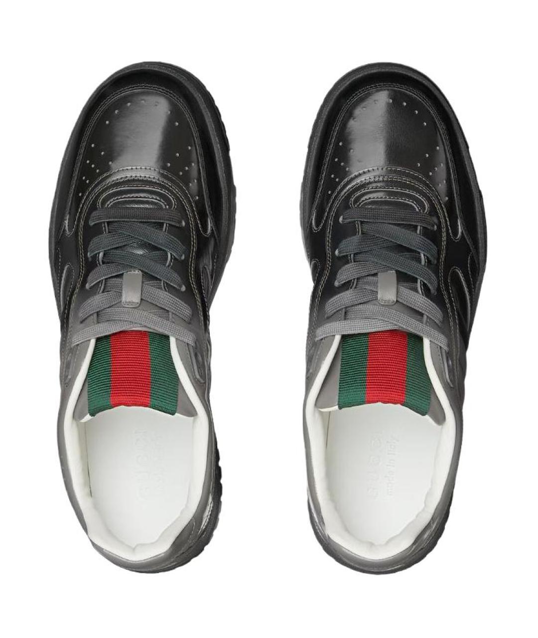 GUCCI Серые кожаные низкие кроссовки / кеды, фото 4