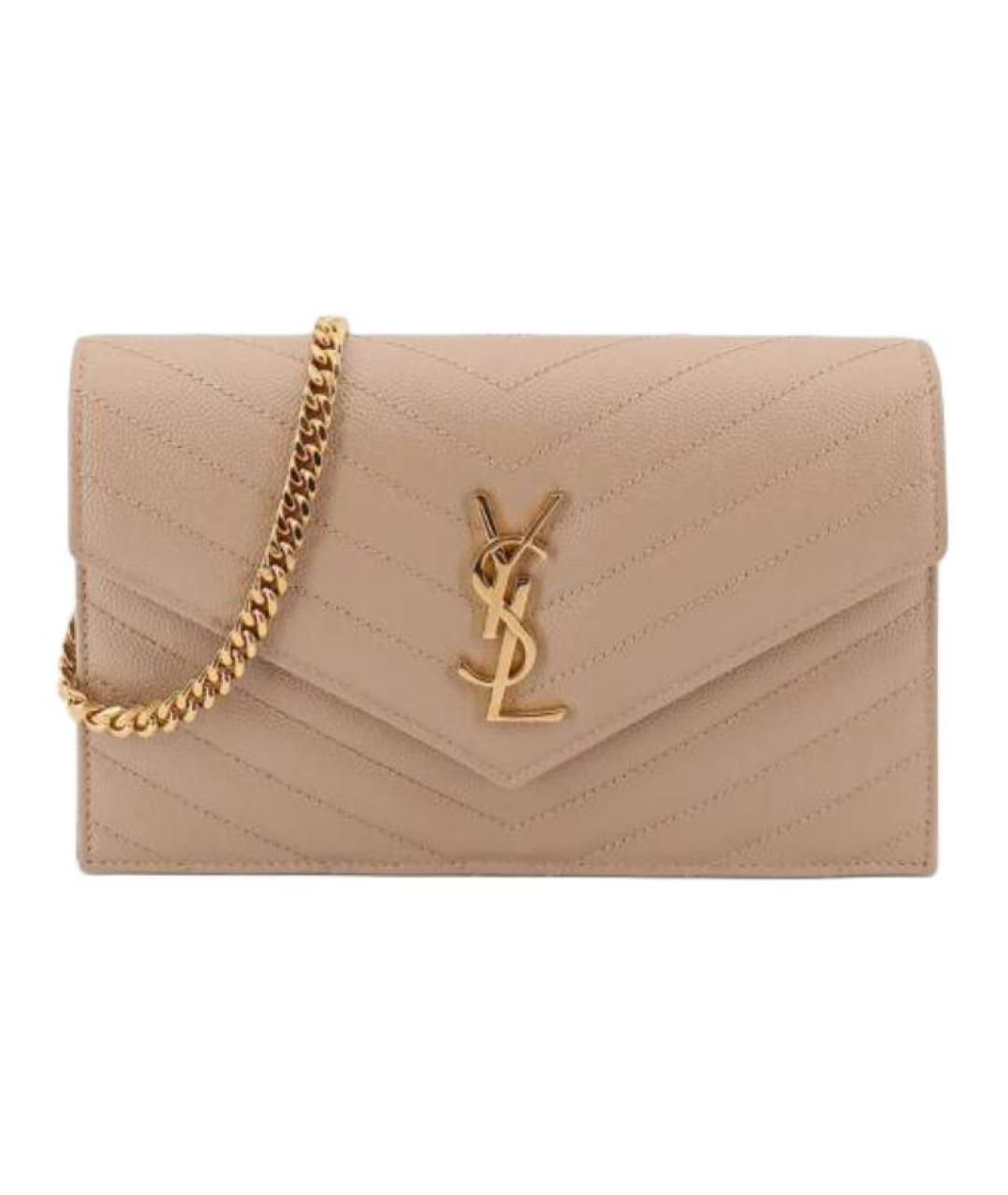 SAINT LAURENT Бежевая кожаная сумка через плечо, фото 1