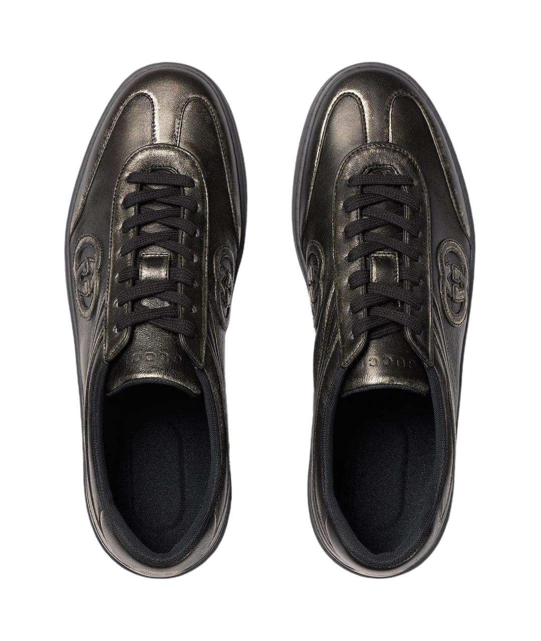 GUCCI Черные кожаные низкие кроссовки / кеды, фото 4