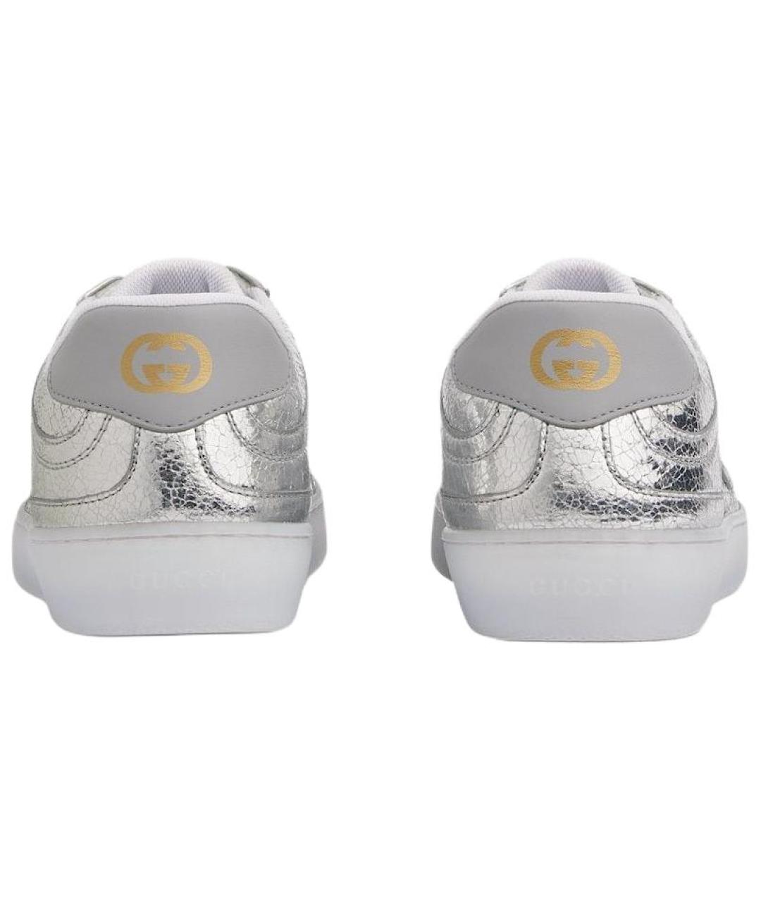 GUCCI Серебряные кожаные кеды, фото 5