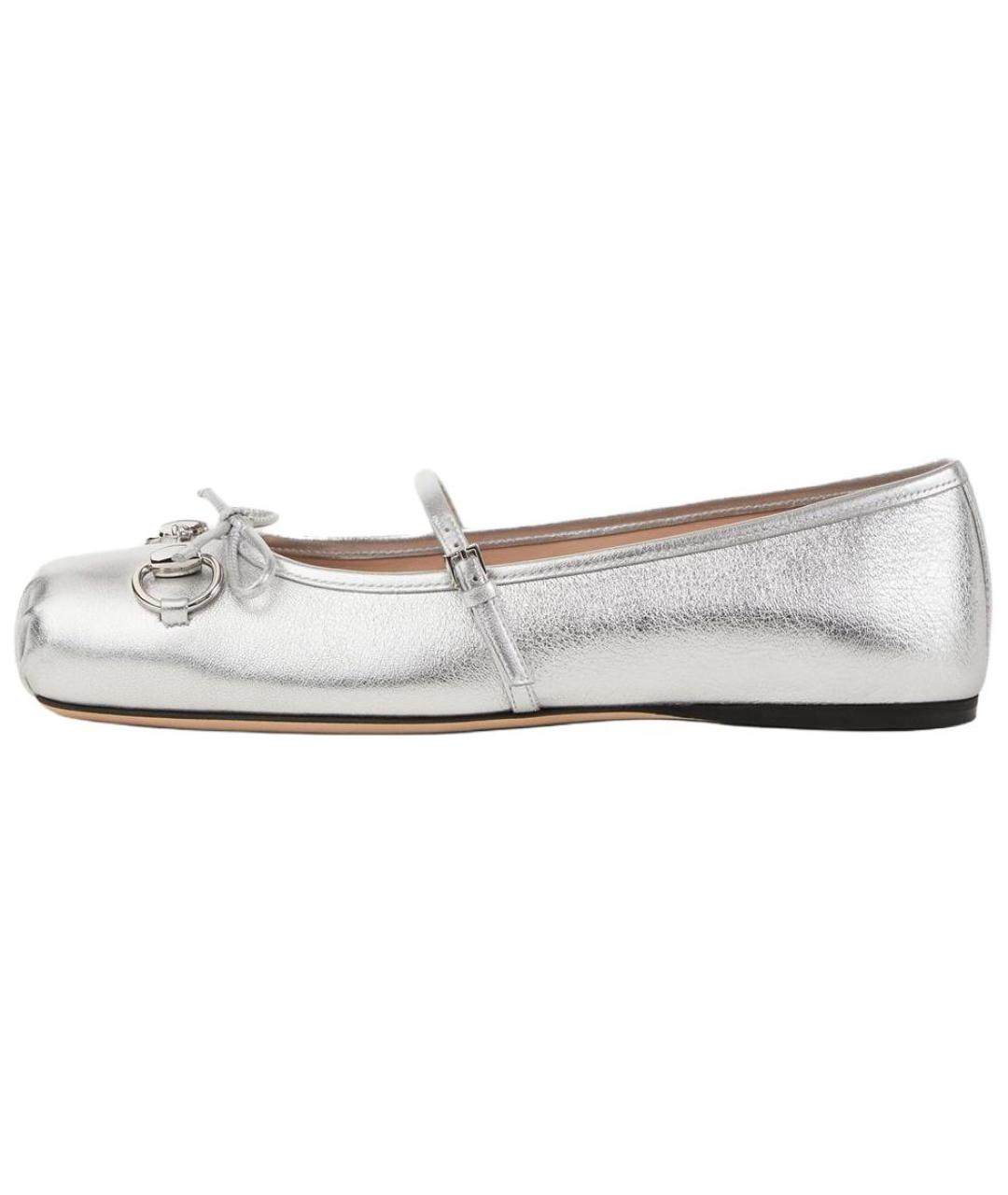 GUCCI Серебряные кожаные балетки, фото 2