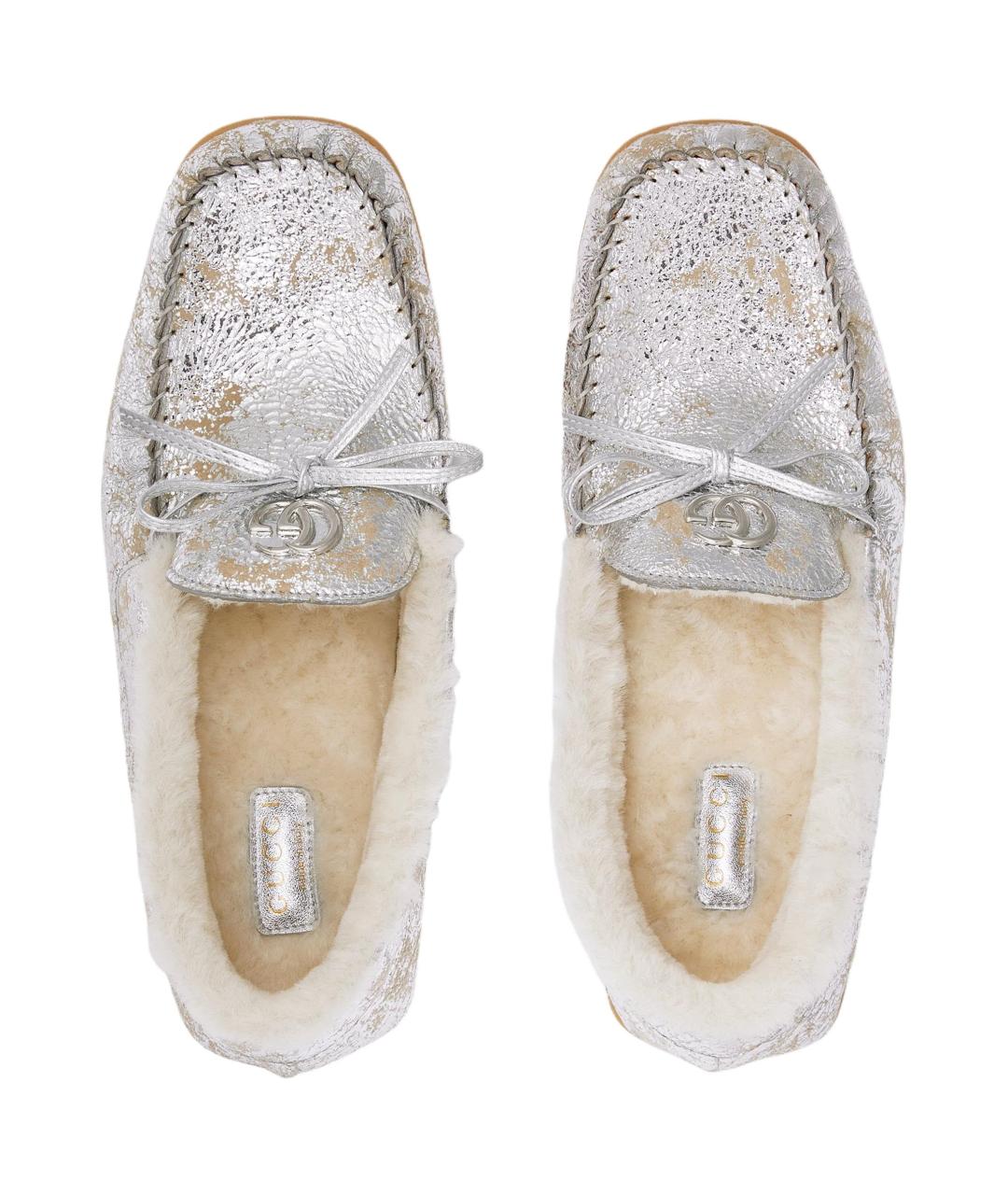 GUCCI Серебряные кожаные лоферы, фото 4