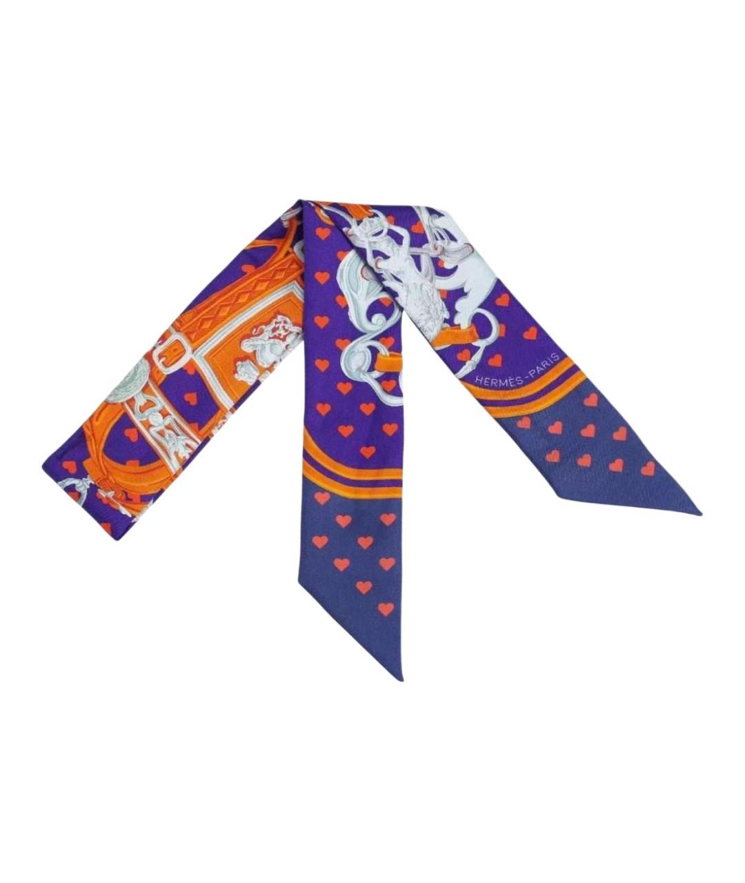 HERMES Фиолетовый шелковый шарф, фото 3