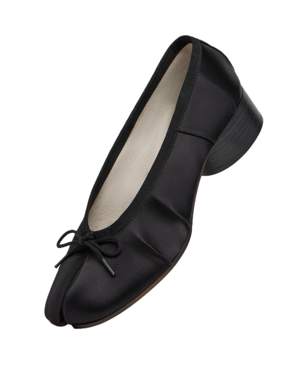 MAISON MARGIELA Черные текстильные лодочки на низком каблуке, фото 4