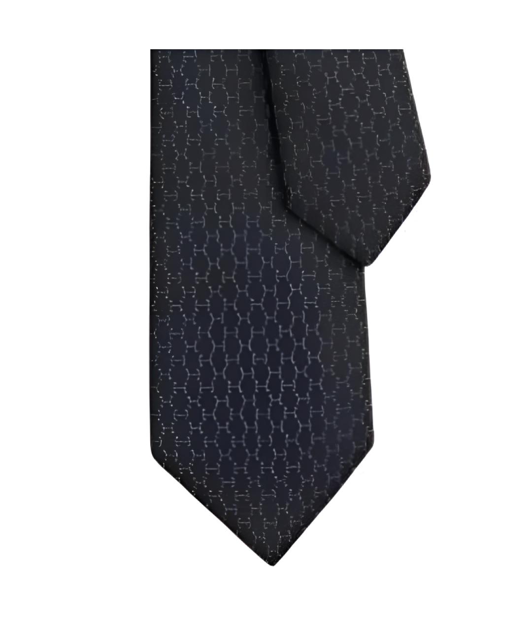 HERMES Темно-синий шелковый галстук, фото 3