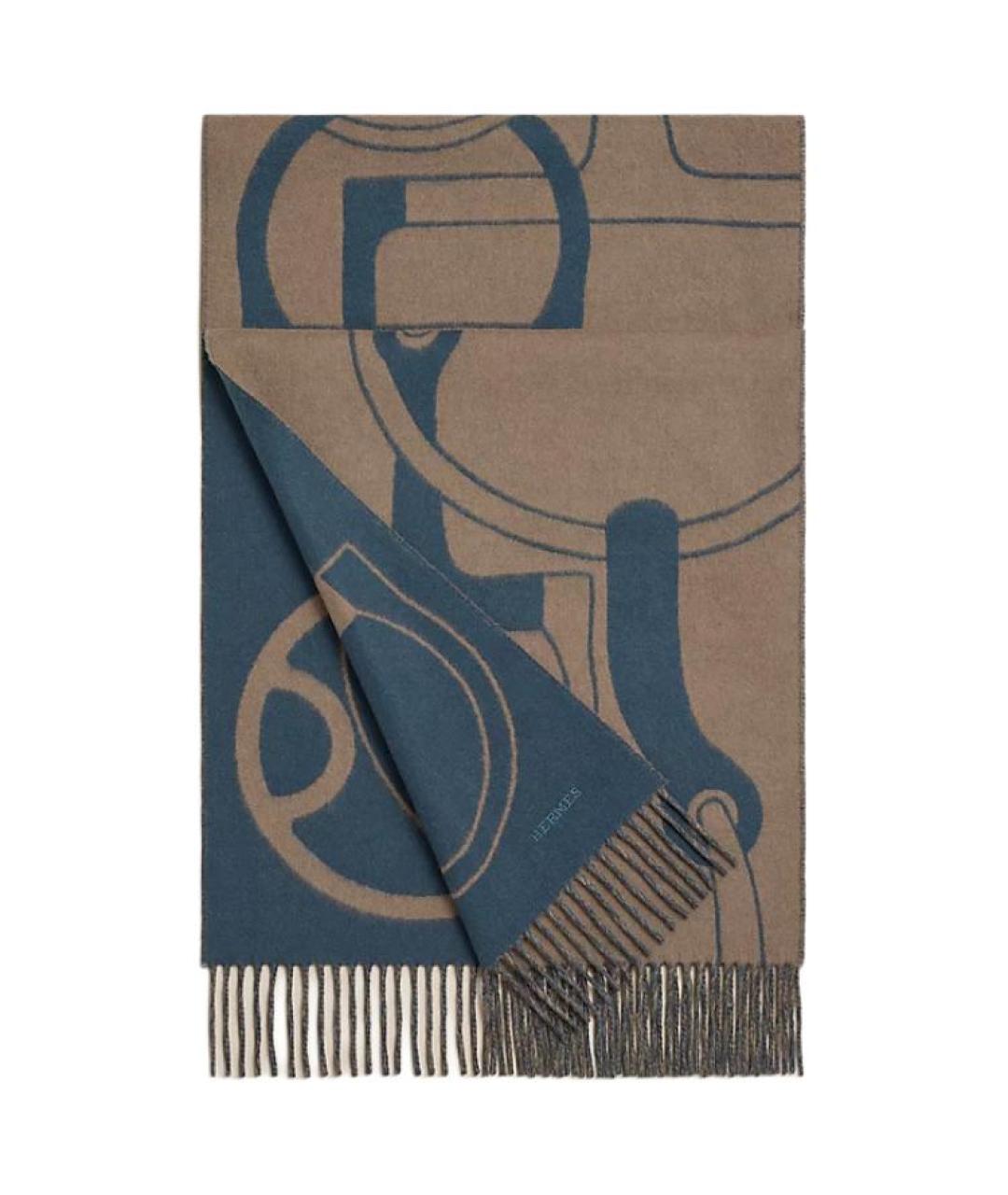 HERMES Синий кашемировый шарф, фото 1