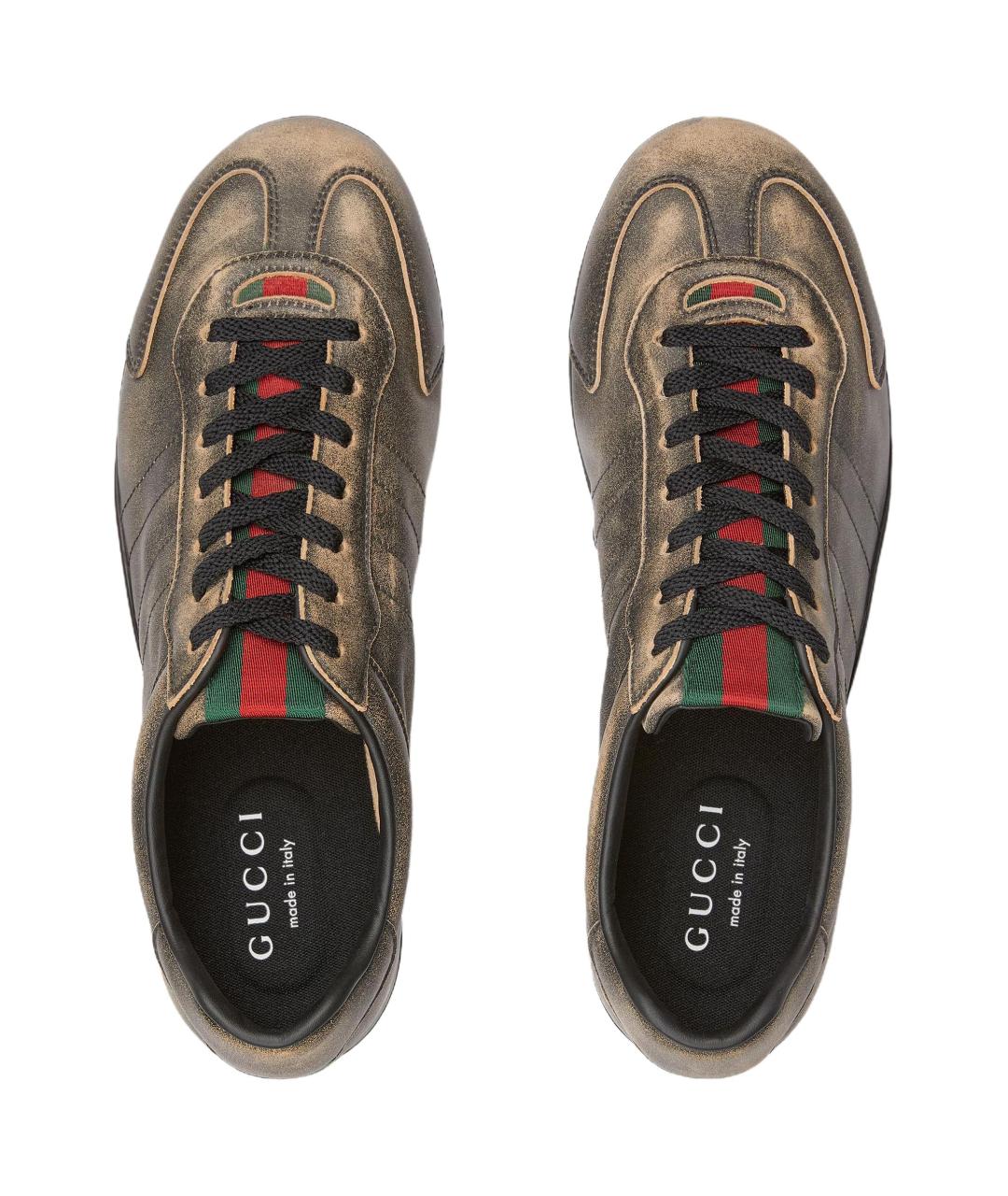 GUCCI Коричневые кожаные низкие кроссовки / кеды, фото 3