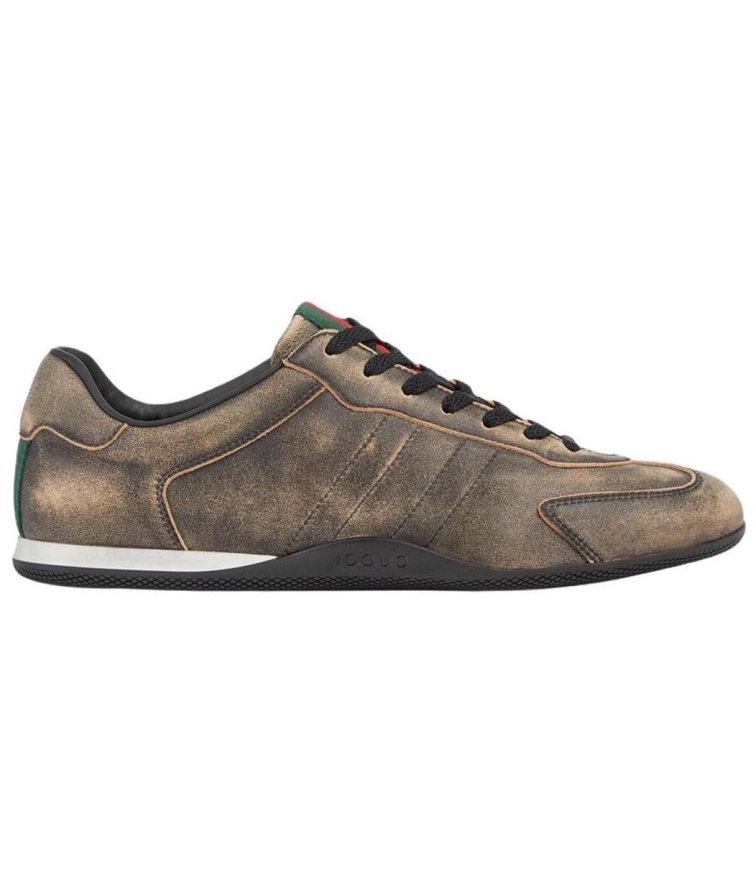 GUCCI Коричневые кожаные низкие кроссовки / кеды, фото 1