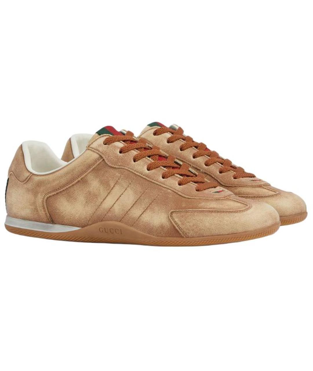 GUCCI Бежевые кожаные низкие кроссовки / кеды, фото 3