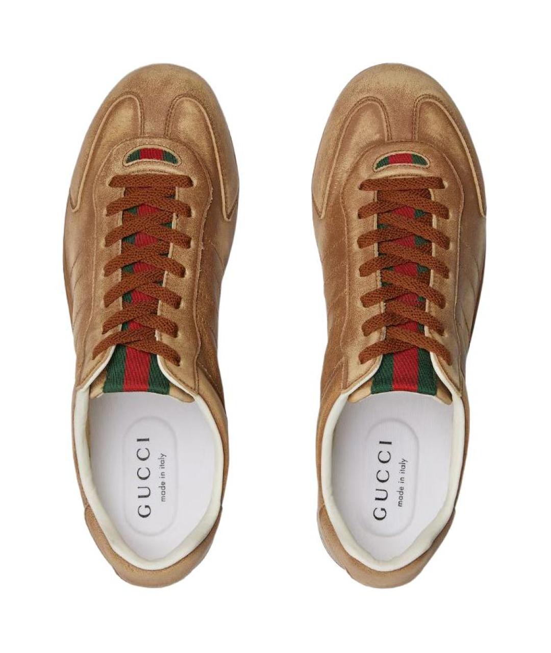 GUCCI Бежевые кожаные низкие кроссовки / кеды, фото 4