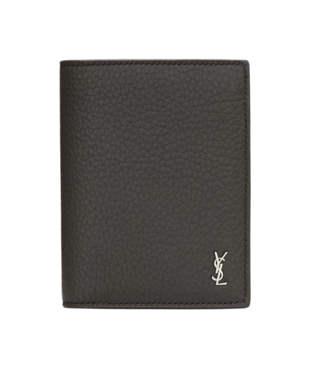 SAINT LAURENT Серый кожаный кошелек, фото 6