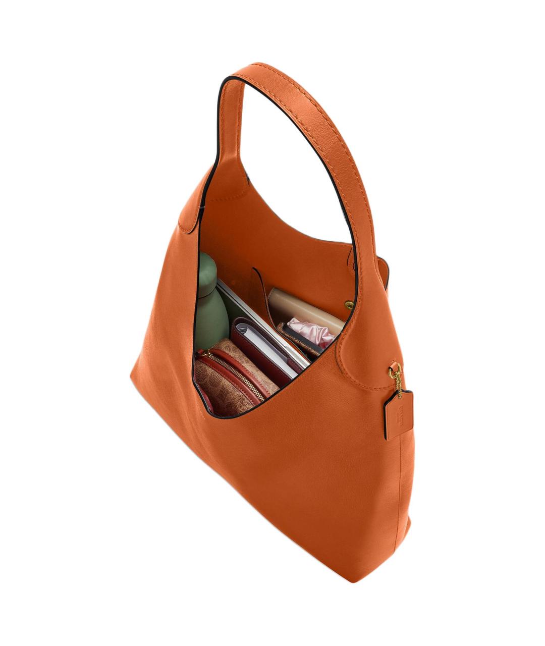 COACH Оранжевая кожаная сумка через плечо, фото 5