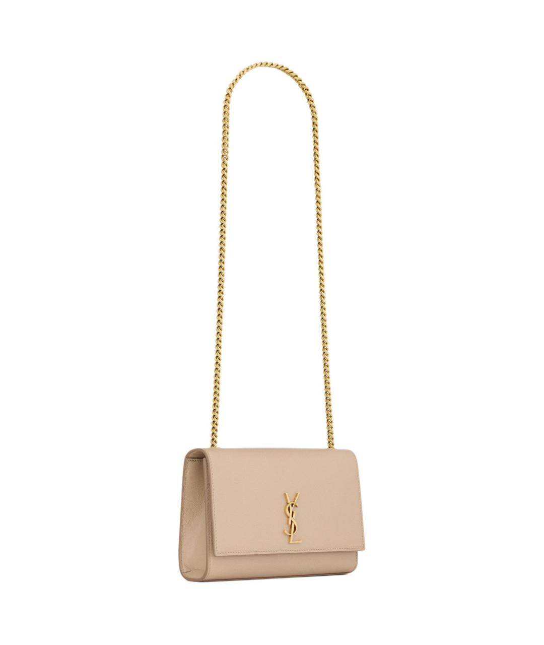SAINT LAURENT Бежевая кожаная сумка через плечо, фото 2