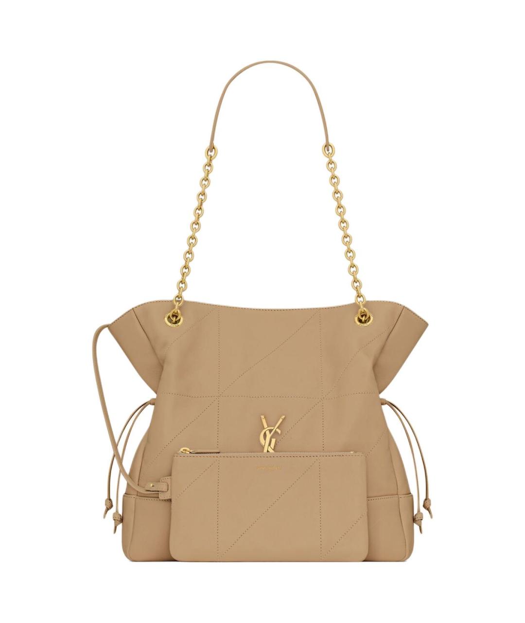 SAINT LAURENT Бежевая кожаная сумка через плечо, фото 5