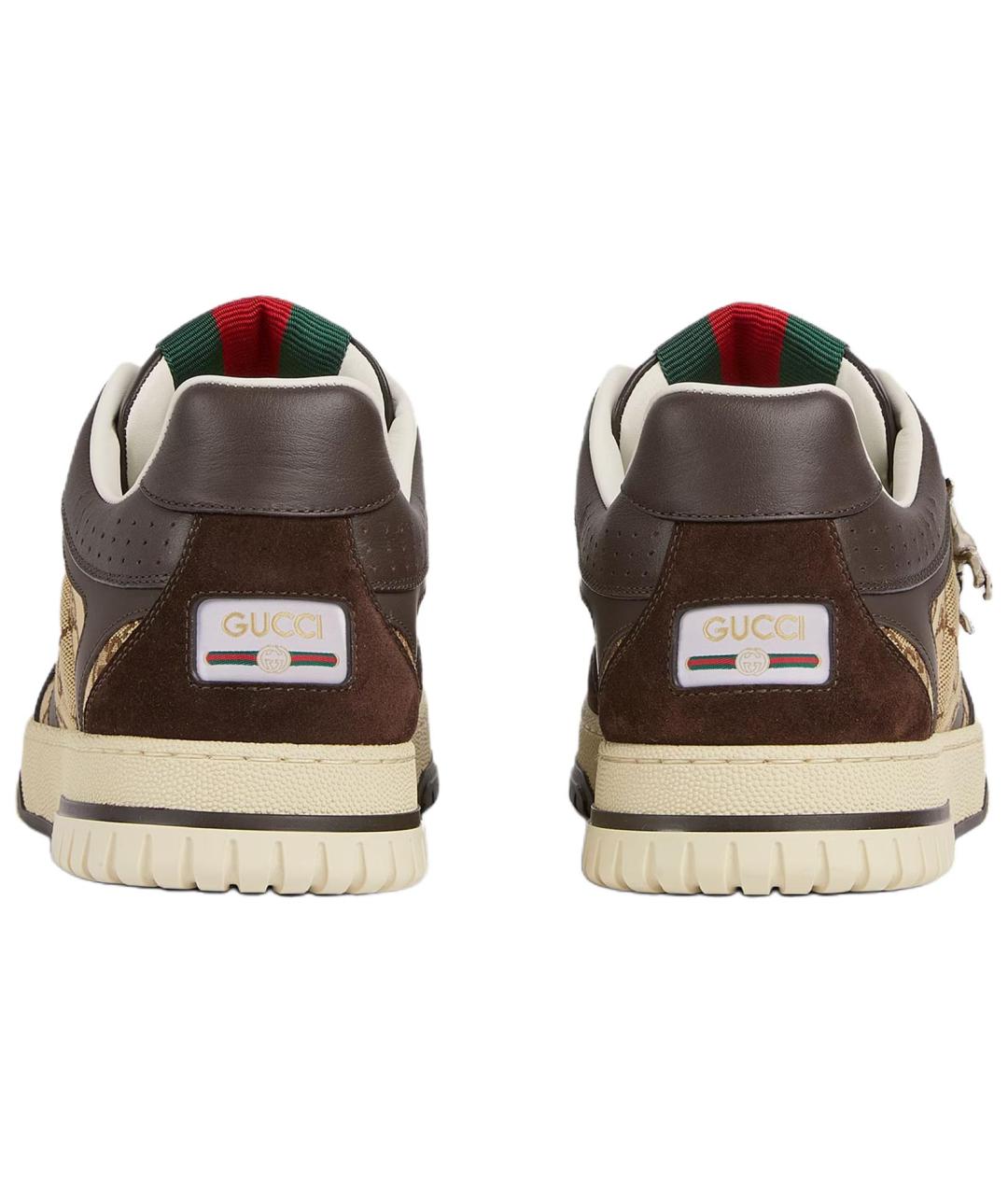GUCCI Коричневые кожаные низкие кроссовки / кеды, фото 4