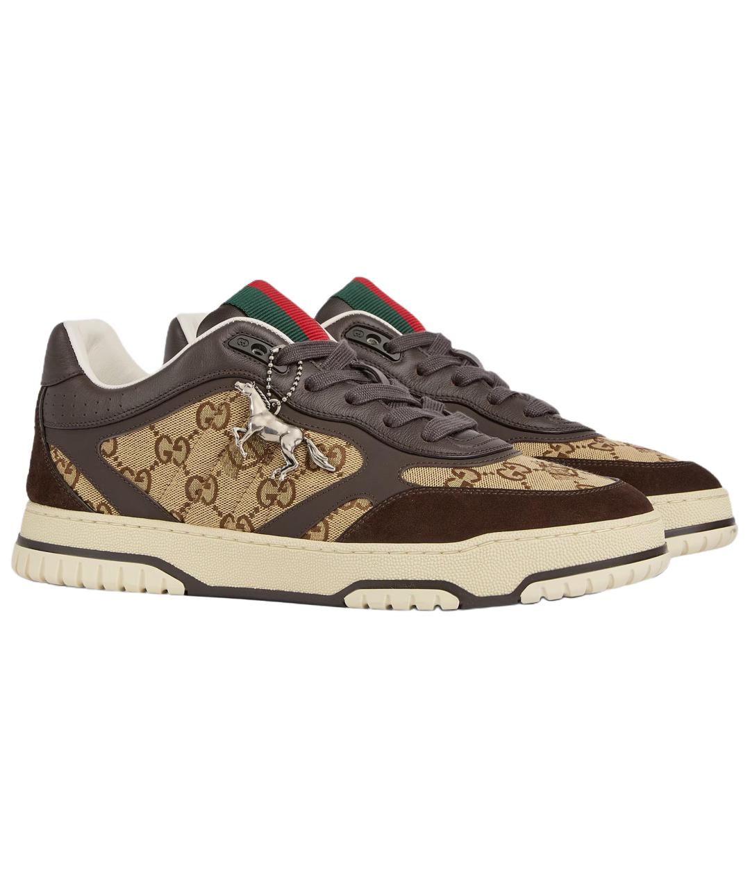 GUCCI Коричневые кожаные низкие кроссовки / кеды, фото 2