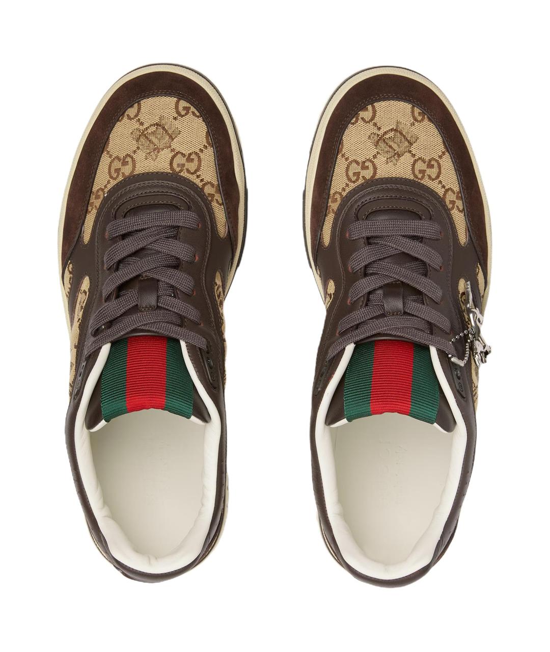 GUCCI Коричневые кожаные низкие кроссовки / кеды, фото 3