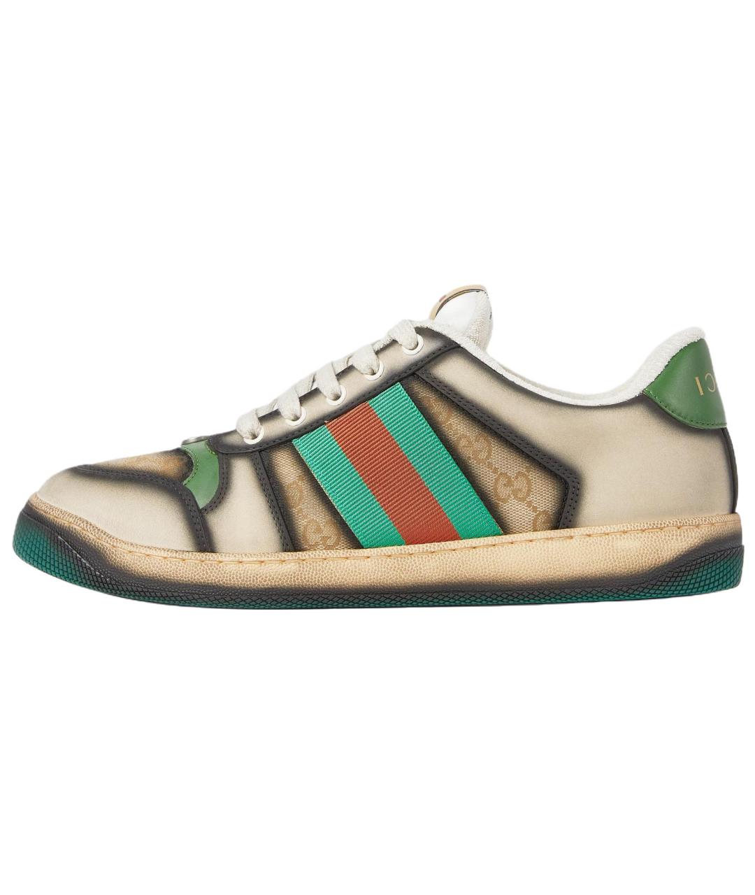 GUCCI Бежевые кожаные низкие кроссовки / кеды, фото 2