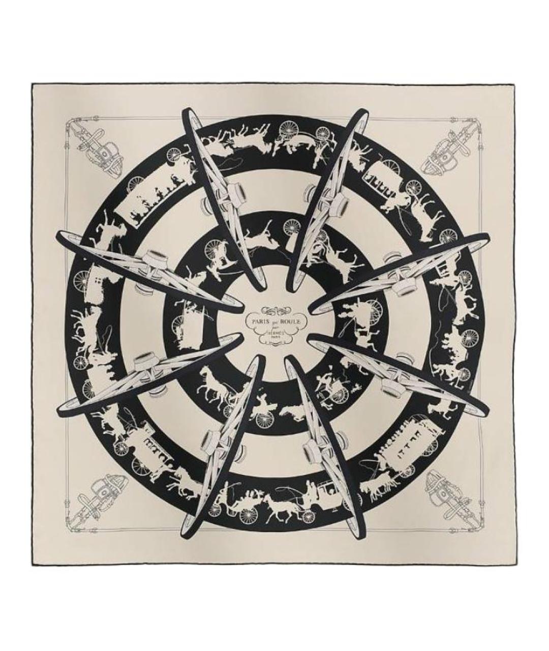 HERMES Бежевый шелковый платок, фото 2