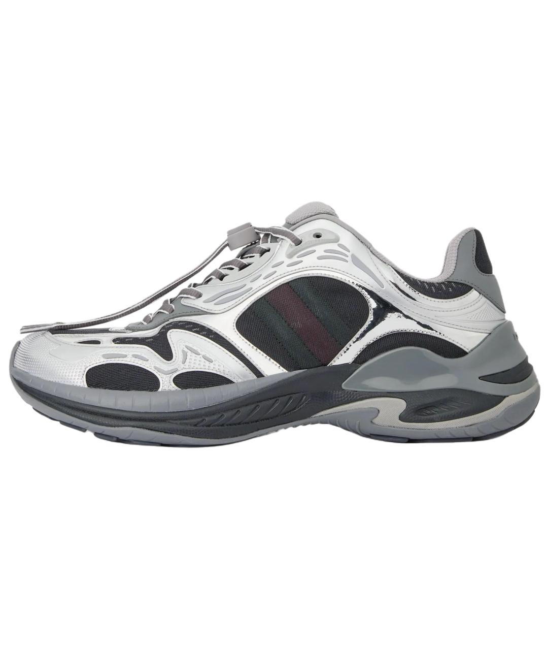 GUCCI Серебряные кожаные низкие кроссовки / кеды, фото 2