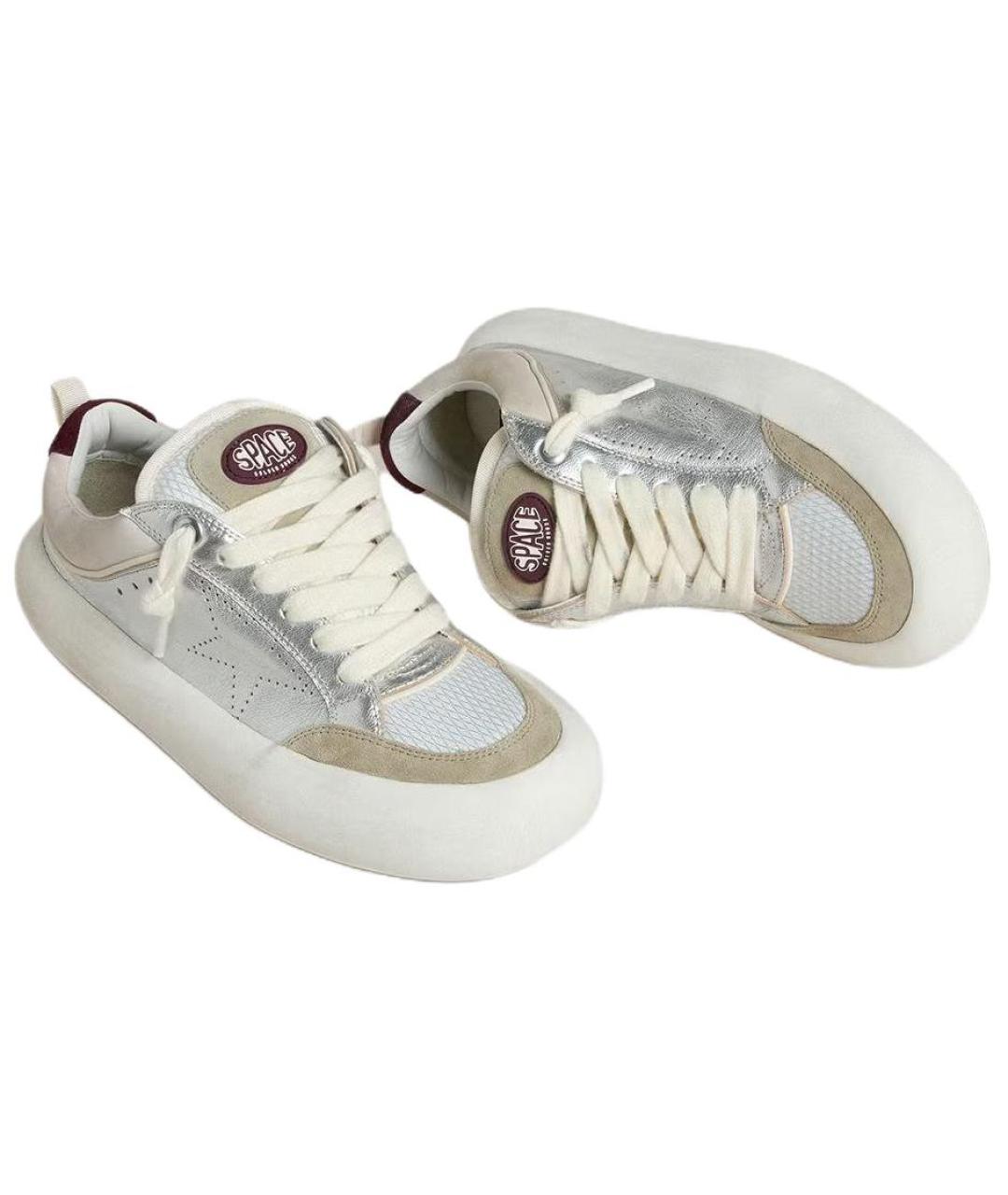 GOLDEN GOOSE DELUXE BRAND Серебряные кожаные кроссовки, фото 4