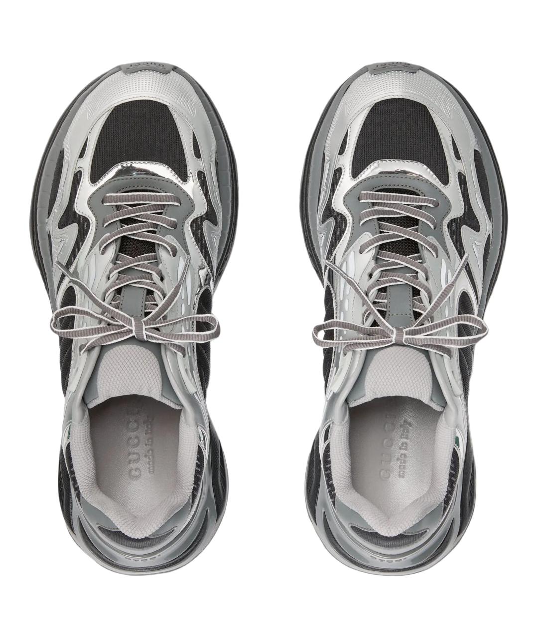 GUCCI Серебряные кожаные низкие кроссовки / кеды, фото 5