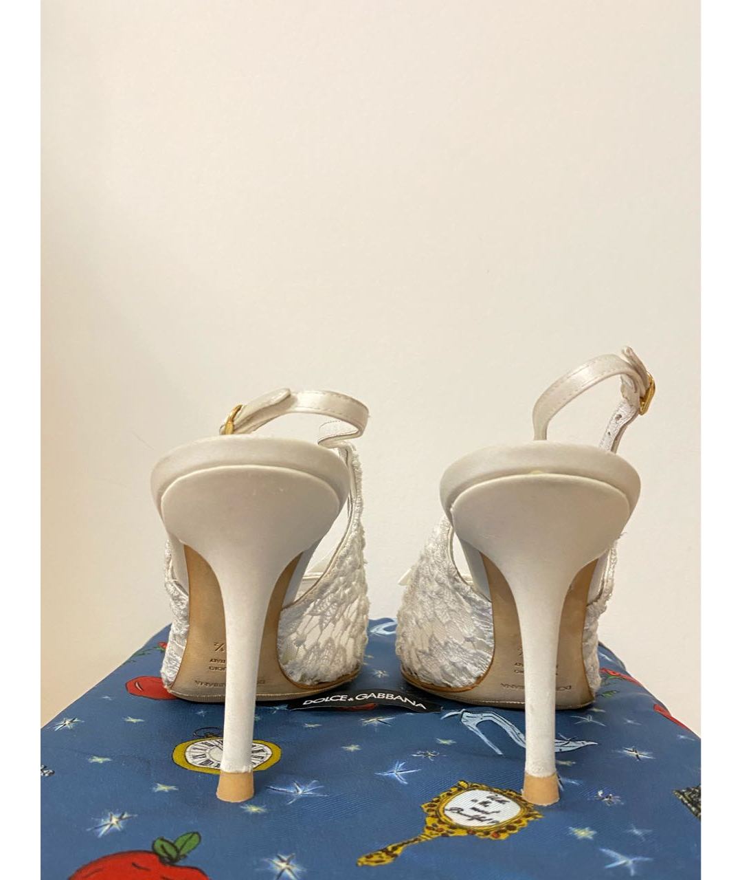 DOLCE&GABBANA Белые текстильные свадебные туфли на низком каблуке, фото 3