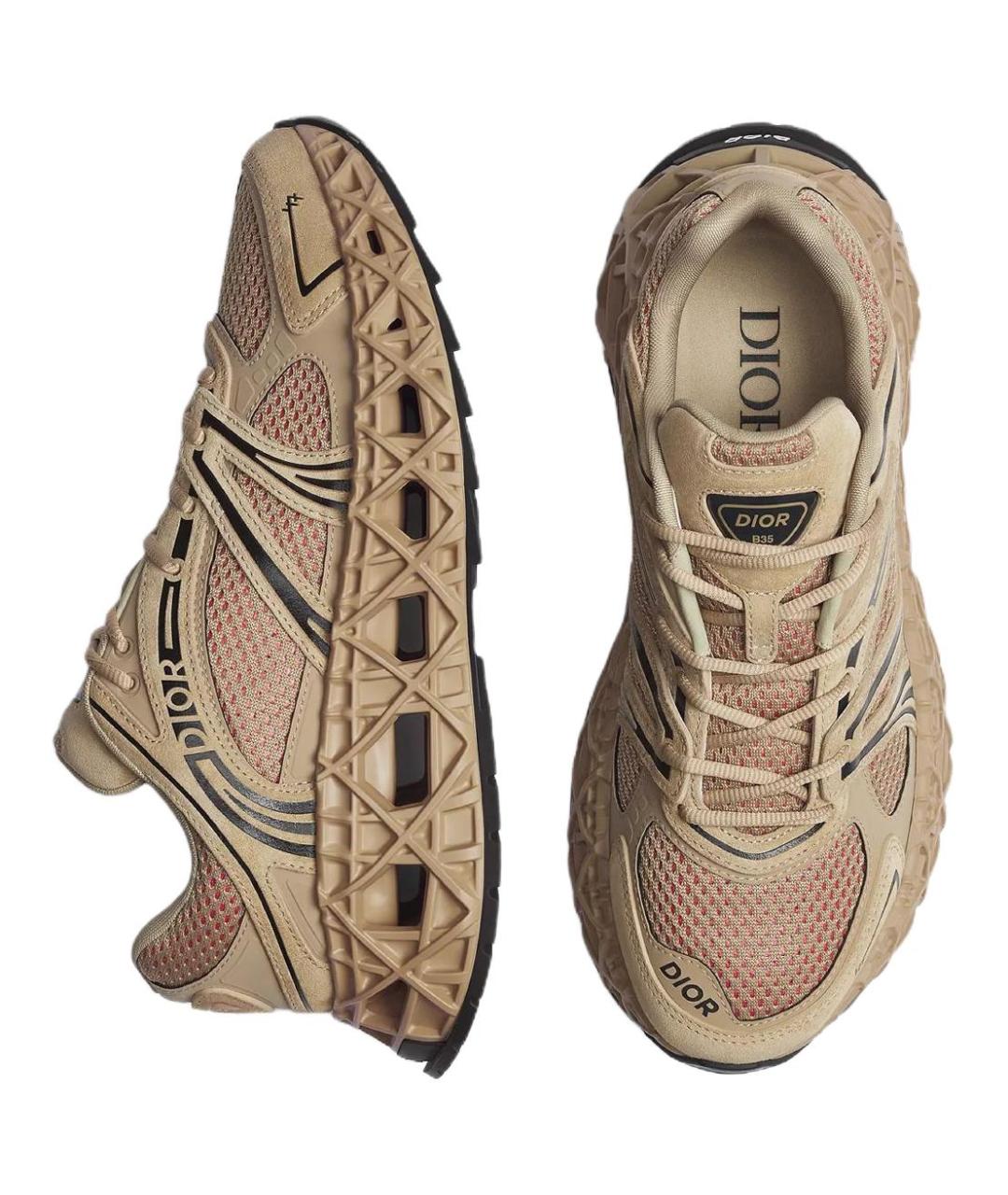 CHRISTIAN DIOR Бежевые текстильные низкие кроссовки / кеды, фото 4