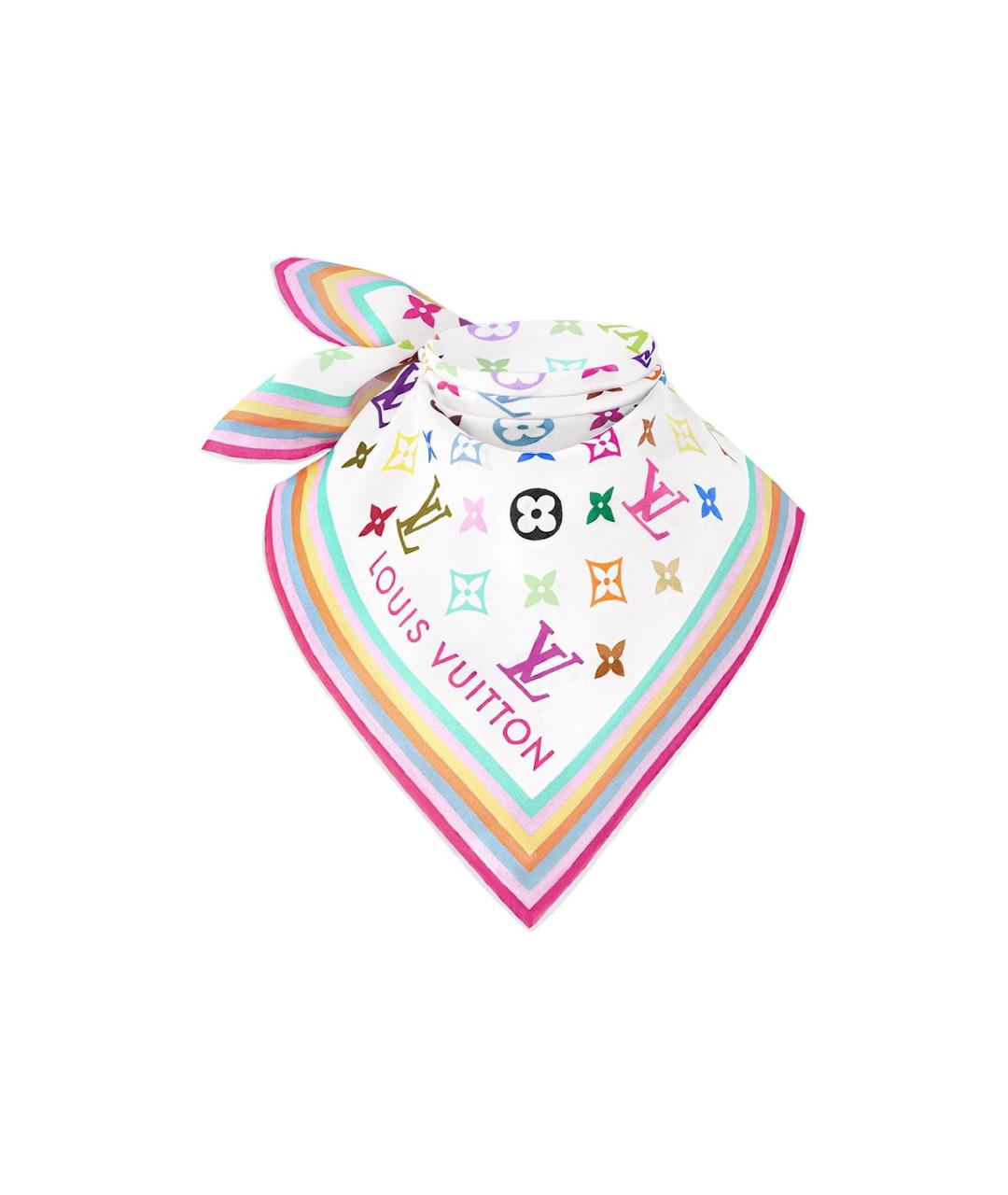 LOUIS VUITTON Белый шелковый шарф, фото 3